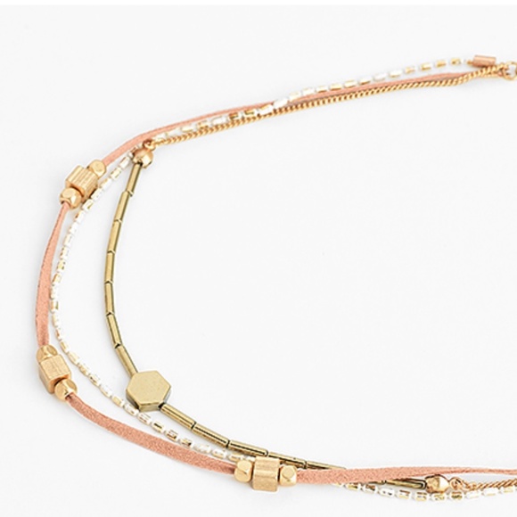 Suede Beaded Triple Layered Gold Choker Necklace - Picture 7 of 8